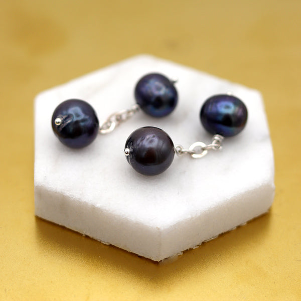 Dark Grey Pearl And Chain Cufflinks