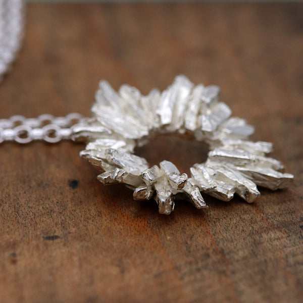 Silver Basalt Sun Necklace