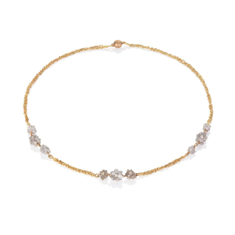 Rough Grey Diamond and Gold Chain Necklace