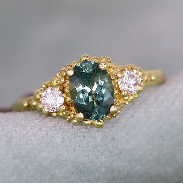 Viridian Sapphire Oval Cluster Ring
