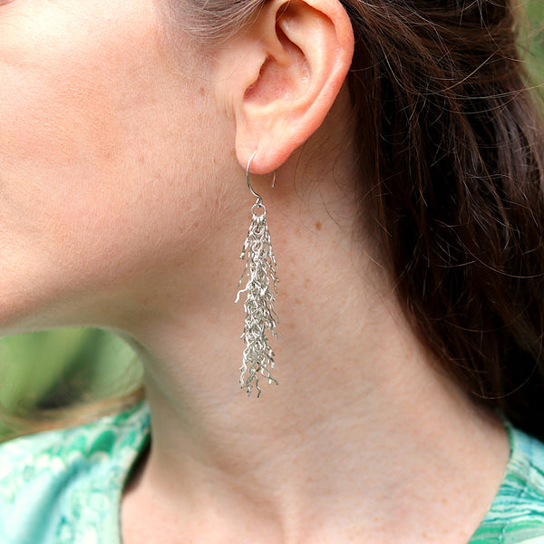 Shimmery Long Seaweed Cluster Earrings