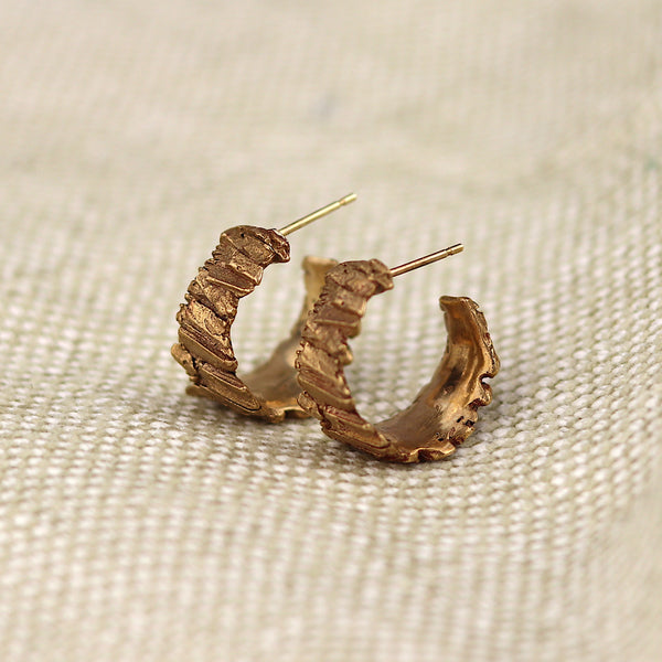 Basalt Texture Bronze Hoops