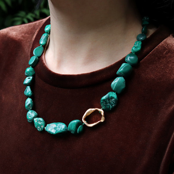Large Malachite Bronze Necklace