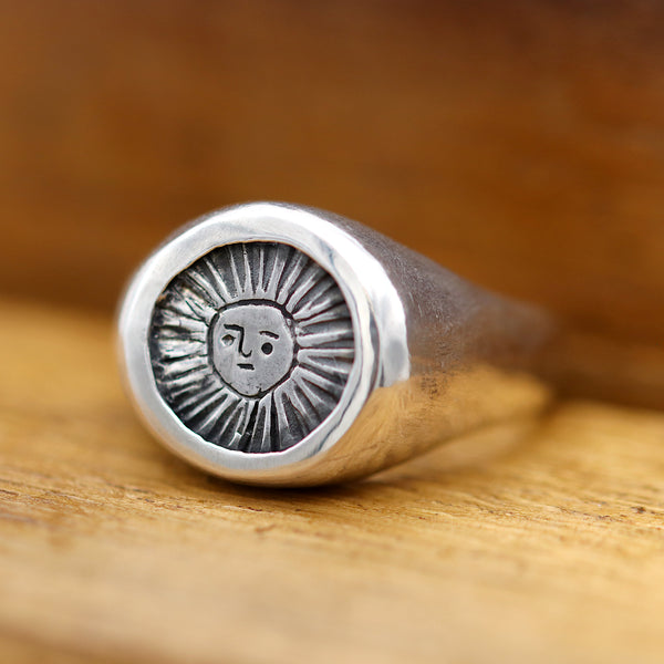Oxidised Silver Sun Signet Ring