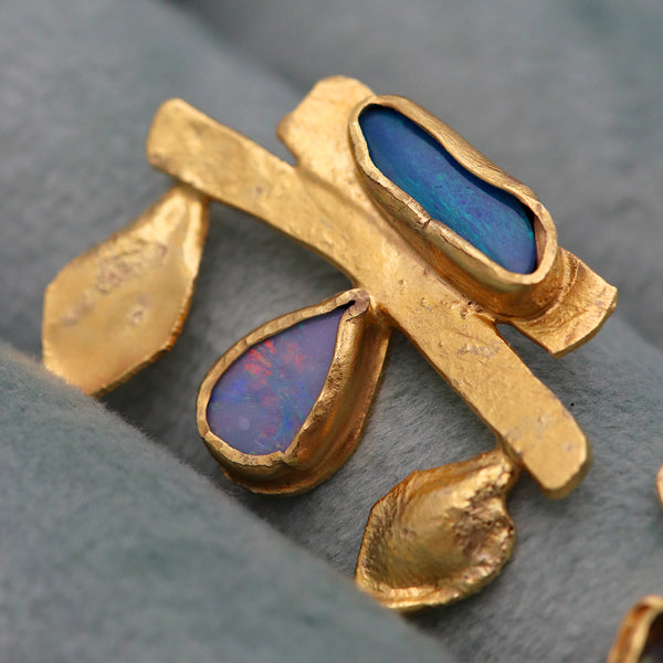 Mismatched Textured Opal And Tourmaline Petal Earrings