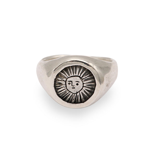 Oxidised Silver Sun Signet Ring