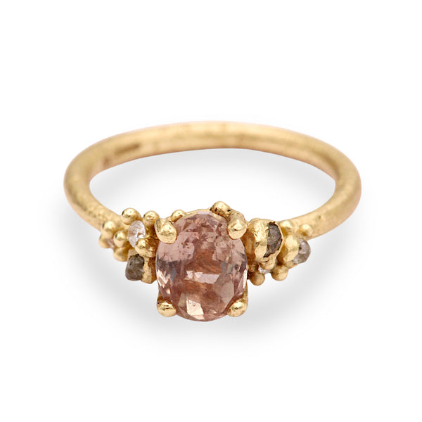 Pink Sapphire And Grey Diamond Encrusted Solitaire Ring