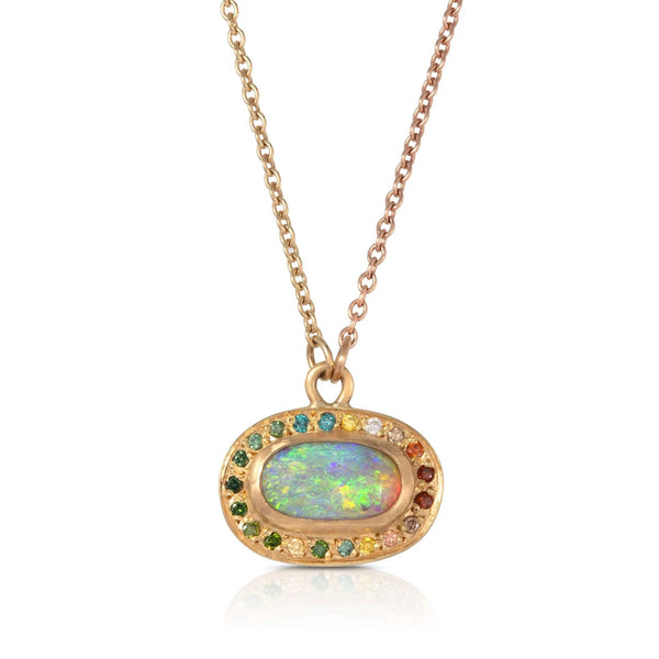 Opal Jellybean And Diamond Necklace