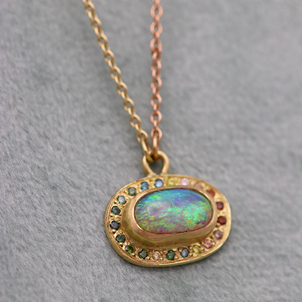 Opal Jellybean And Diamond Necklace