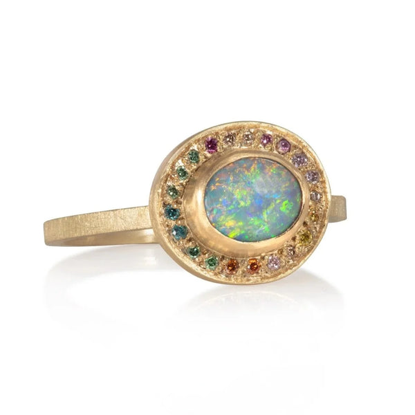 Nebula Opal And Diamond Halo Ring