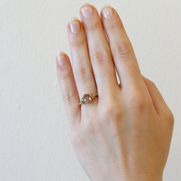 Pink Sapphire And Grey Diamond Encrusted Solitaire Ring