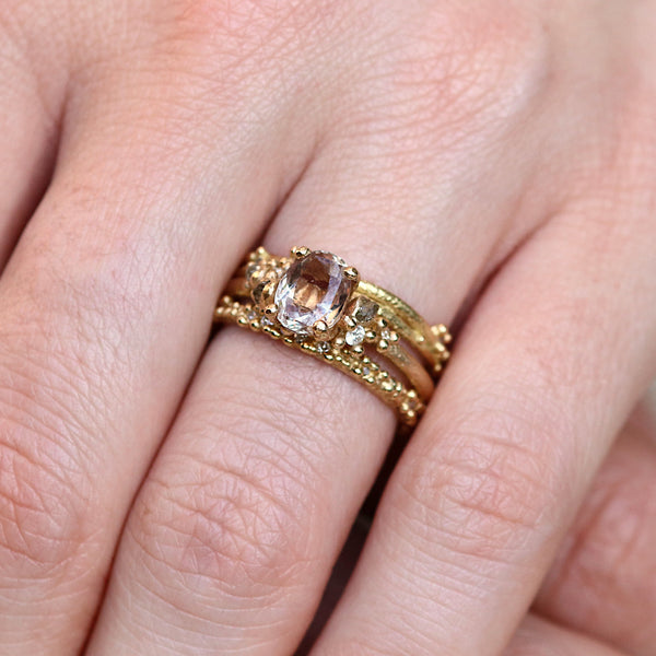 Pink Sapphire And Grey Diamond Encrusted Solitaire Ring