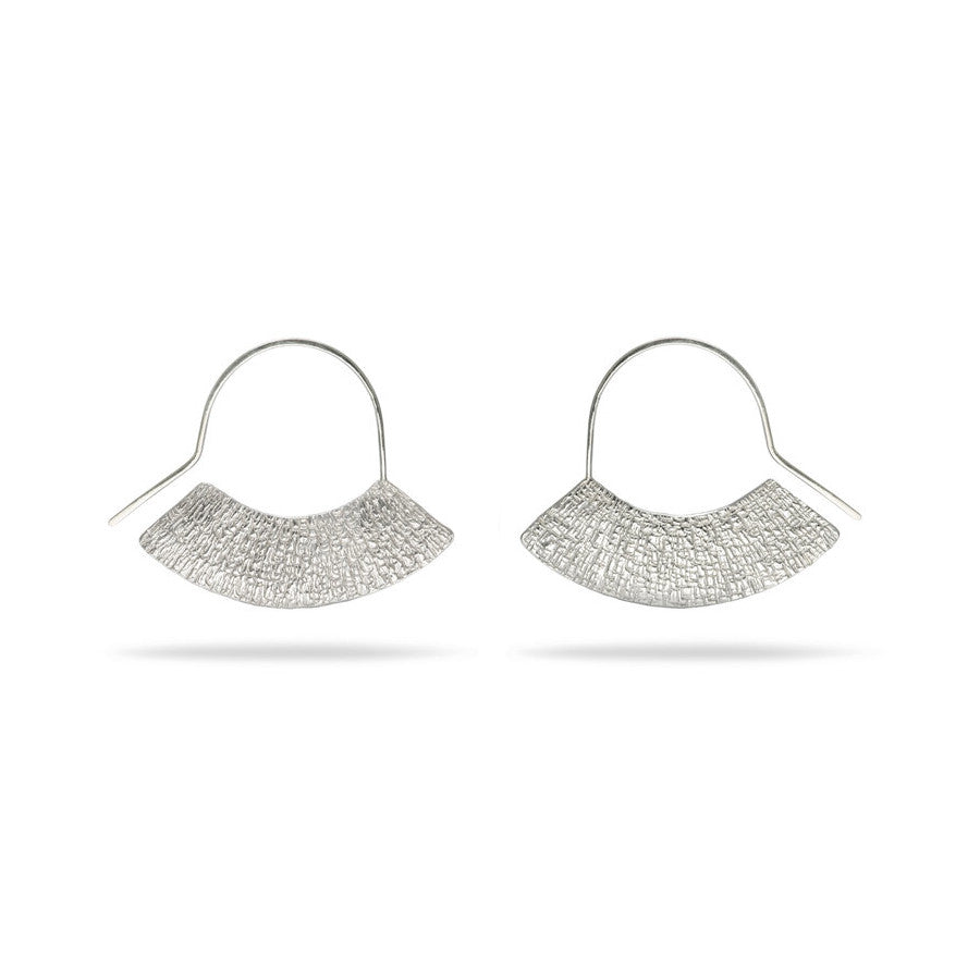 Large Silver Stamped Crescent Hook Earrings