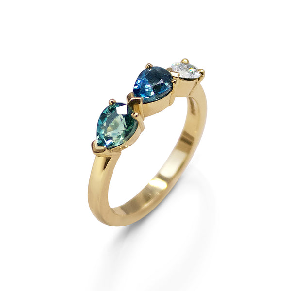 Bagru Triple Pear Sapphire and Diamond Ring