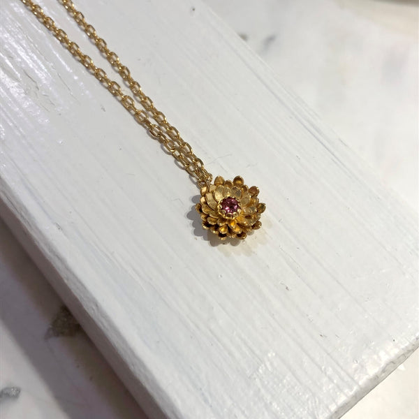 Gold and Pink Tourmaline Dahlia Necklace