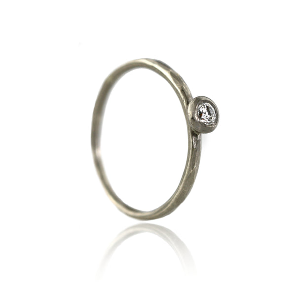 Dainty Hammered 18ct White Gold and Diamond Ring