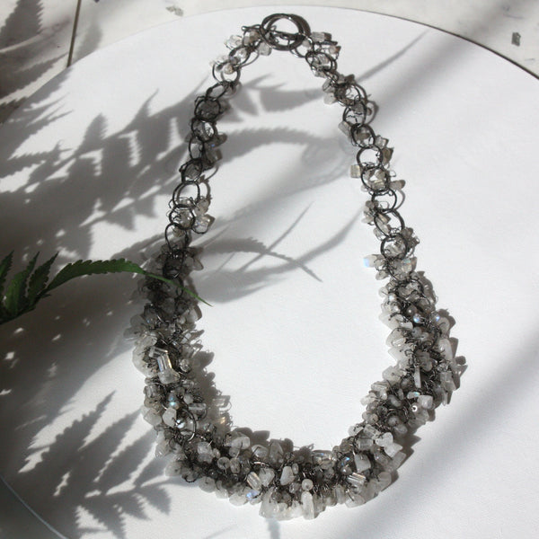 Beaded Moonstone, Labradorite and Fine Wire Necklace
