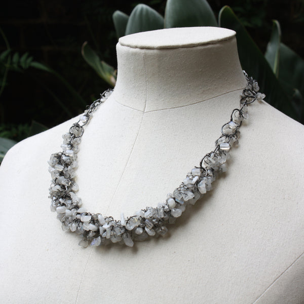 Beaded Moonstone, Labradorite and Fine Wire Necklace