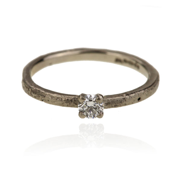 Sandcast 14ct White Gold Solitaire Diamond Ring