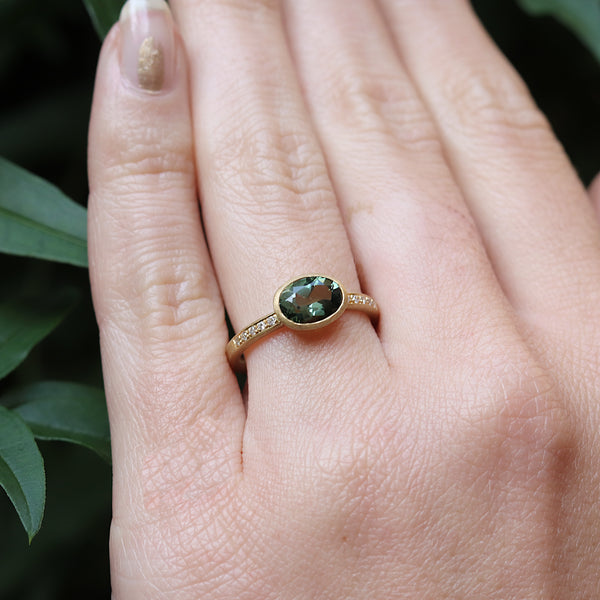 Oval Green Tourmaline And Diamond Ring