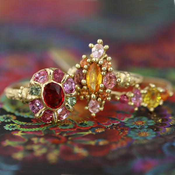 Pink & Yellow Navette Ring