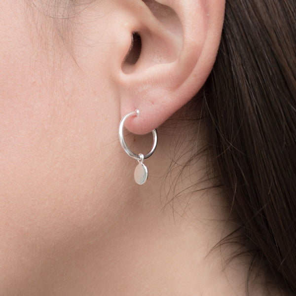 Silver Paillette Drop Hoop Earrings