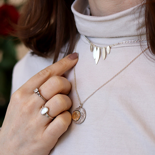 Crescent Moon and Spinning Gold Sun Necklace