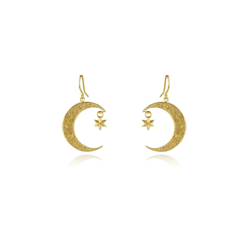 Gold Crescent Moon and Star Earrings