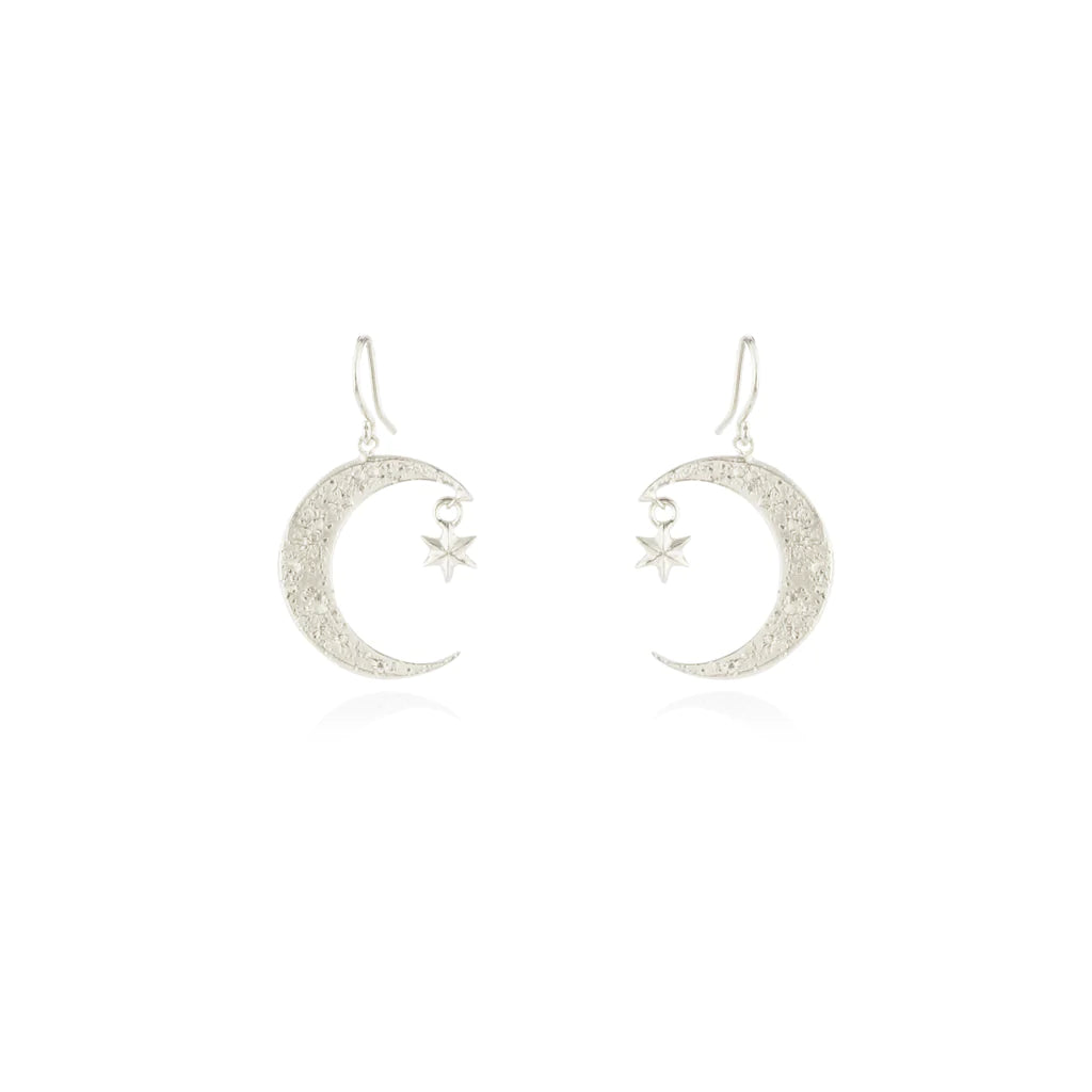 Silver Crescent Moon And Star Earrings Gill Wing Jewellery