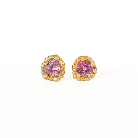 Pink Sapphire And Gold Sweetheart Studs