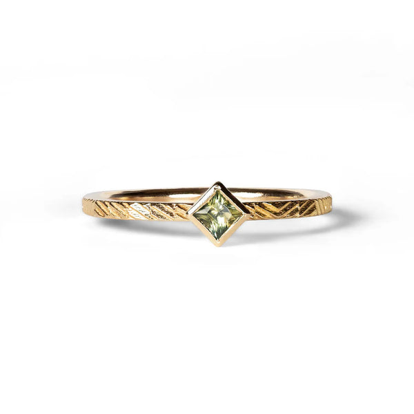 Green Sapphire Square Contour Ring