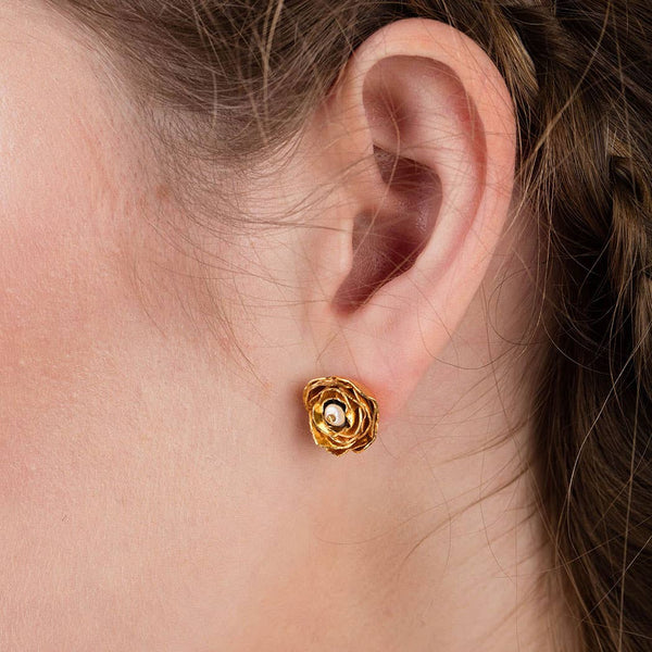 Gold Peony Stud Earrings