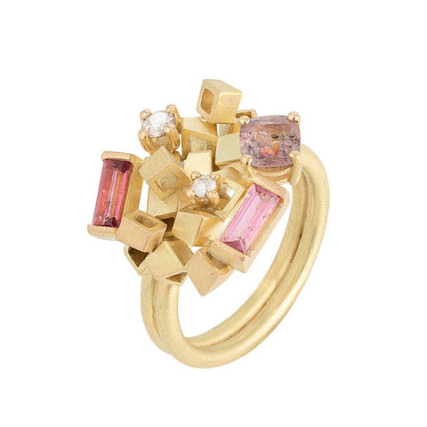 Montana Rose Sapphire And Tourmaline Cubic Cluster Ring