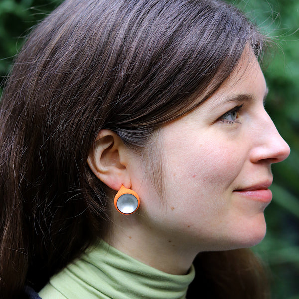 DUALITY Round Orange Ear Studs by Anne Earls Boylan