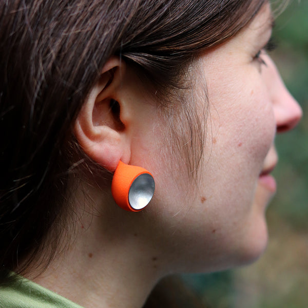 DUALITY Round Orange Ear Studs by Anne Earls Boylan