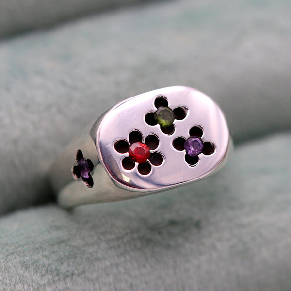 Silver Buttercup Gemstone Signet Ring