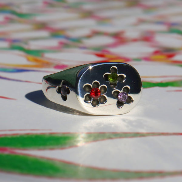 Silver Buttercup Gemstone Signet Ring