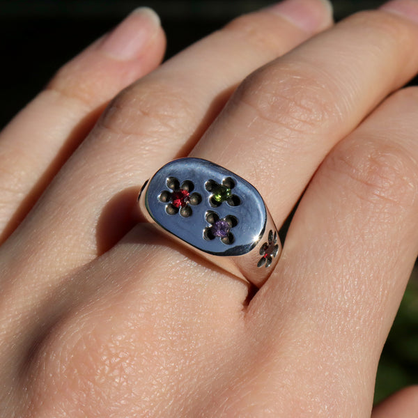Silver Buttercup Gemstone Signet Ring