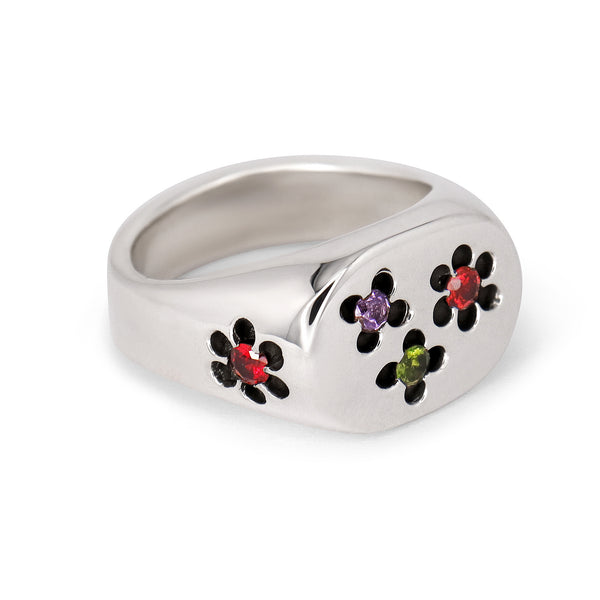 Silver Buttercup Gemstone Signet Ring