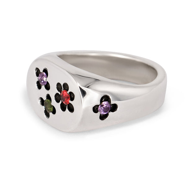 Silver Buttercup Gemstone Signet Ring