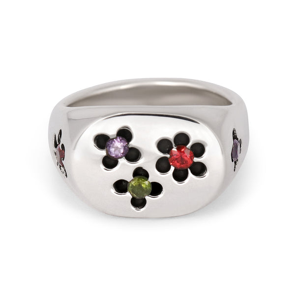 Silver Buttercup Gemstone Signet Ring