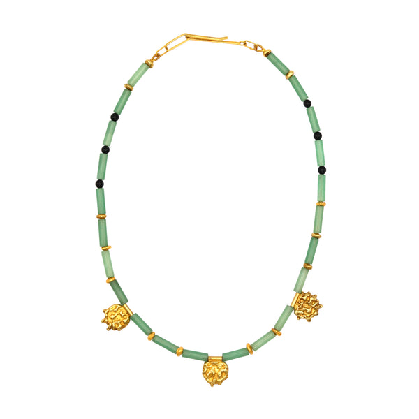 Plethora Tirona Green Aventurine and Onyx Necklace