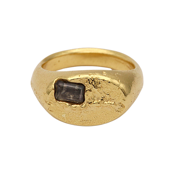 Plethora Wide Gold Plated Signet Ring With Topaz