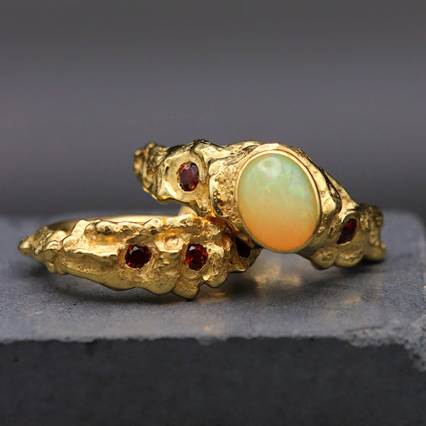 Plethora Ethiopian Opal And Garnet Ring