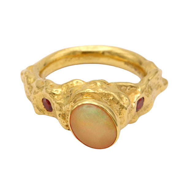 Plethora Ethiopian Opal And Garnet Ring