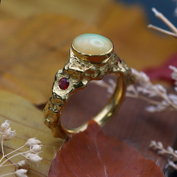 Plethora Ethiopian Opal And Garnet Ring