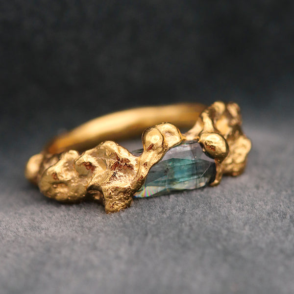 Plethora Gold Plated Ring With Green Kyanite