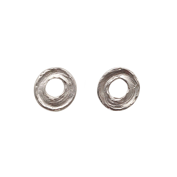 Small Silver Circle Brushstroke Earrings
