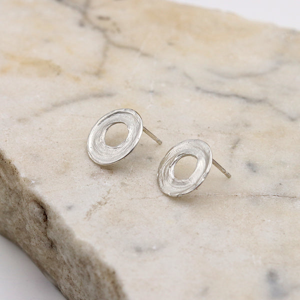Small Silver Circle Brushstroke Earrings