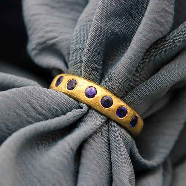 Molten Gold Band With Blue Sapphires